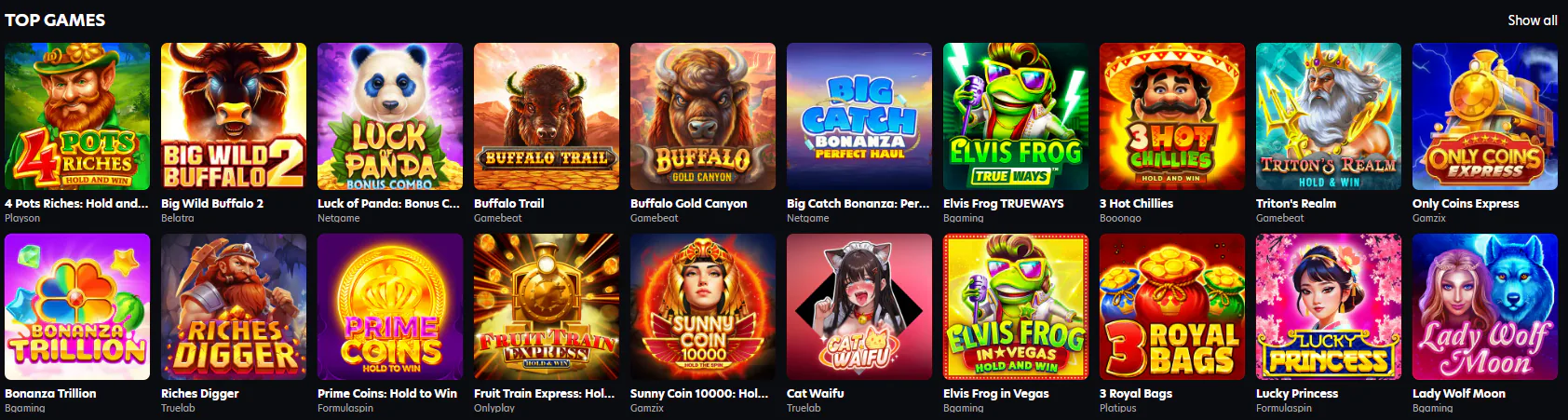 Neospin game lobby and pokies overview